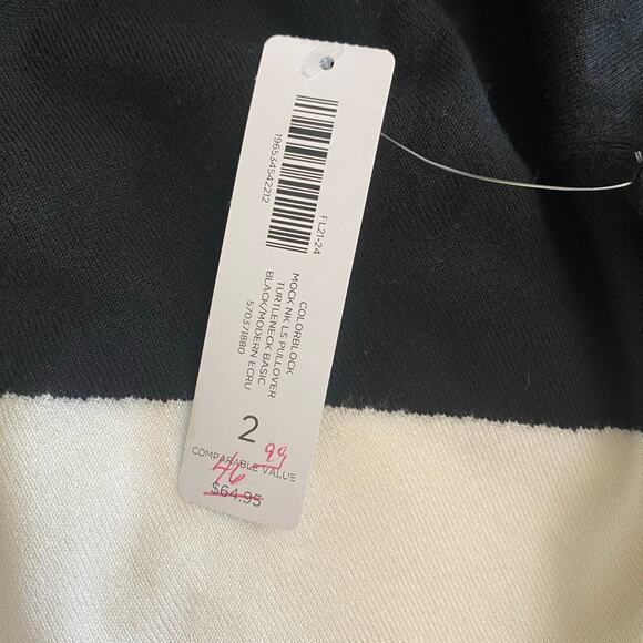 Chico’s NWT Colorblock Pullover Turtleneck in Black Ecru Women’s Size 2 - Picture 3 of 9